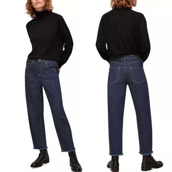 Whistles NEW Stretch Barrel Jeans in Dark Denim High-Waist Ankle Raw Hem Sz 26 - Picture 1 of 12